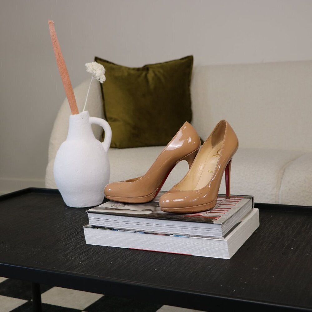 Christian Louboutin Nude Patent Leather Simple Round Toe Pumps - Picture 6 of 7